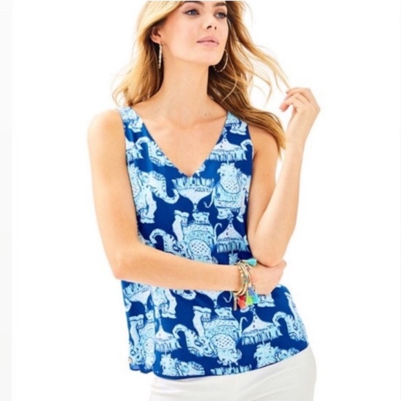 Lilly Pulitzer Florin Reversible Tank in Deep Indigo Joy Ride Print Size XS/S - Picture 1 of 5